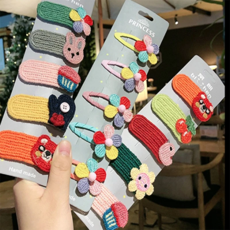 

Детская заколка для волос из шерсти с изображением мультяшных животных фруктов цветов карт милые детские заколки для волос для девочек Акс...