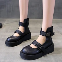 lolita womens shoes japanese style waterproof platform college student cosplay costume wedge platform black heels loafers
