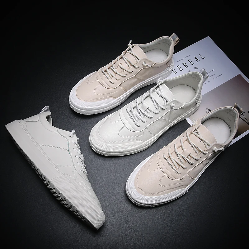 

Men Shoes Genuine Leather Shoes Men Flats Fashion Men's Casual Shoes Brand Man Soft Comfortable Lace up White Sneakers