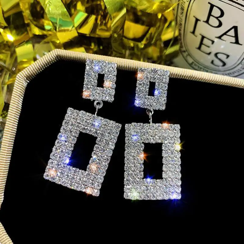 

Rhinestone, European and American Square, Korean Jewelry, Versatile Temperament, Earrings, Female