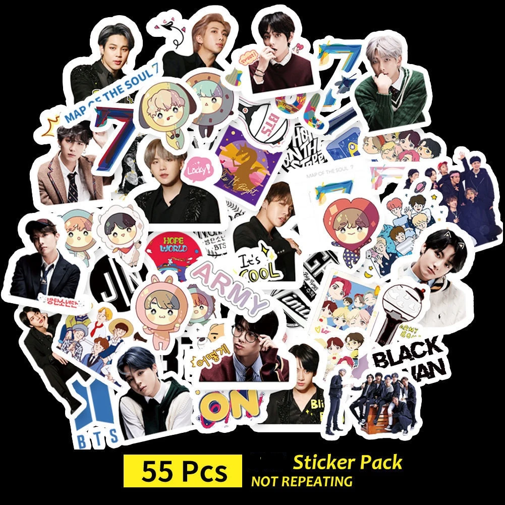 

55 Pcs Korean Kpop Star Bangtan Boys Waterproof Graffiti Stickers for Luggage Laptop Fridge Car DIY Idols Decals Fans Toys