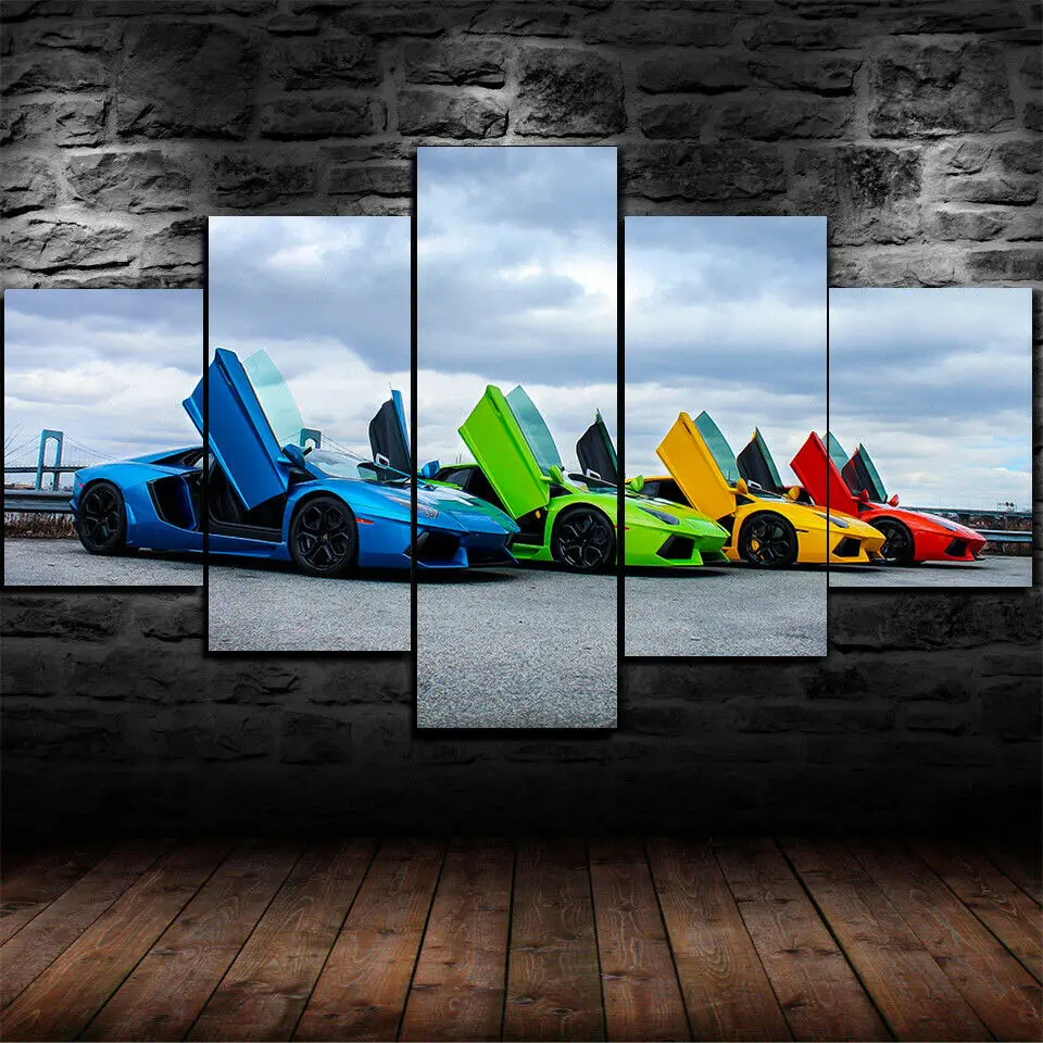 

5 Piece Canvas Wall Arts Lamborghini Aventador Colors Car Picture Poster Living Room Modern Painting Bedroom HD Home Decor