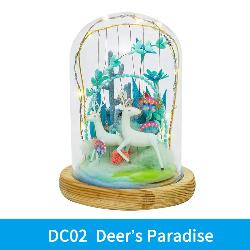 DC02 Robotime DIY Модель глиняные игрушки со светодиодным светильник, стеклянный пылезащитный чехол, пушистый слизистый пластилин, игрушки для детей и взрослых, Прямая поставка - Цвет: DC02