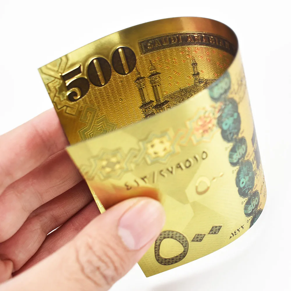 Цветная Золотая банкнота в Саудовской Аравии позолоченная 500 эриялов для