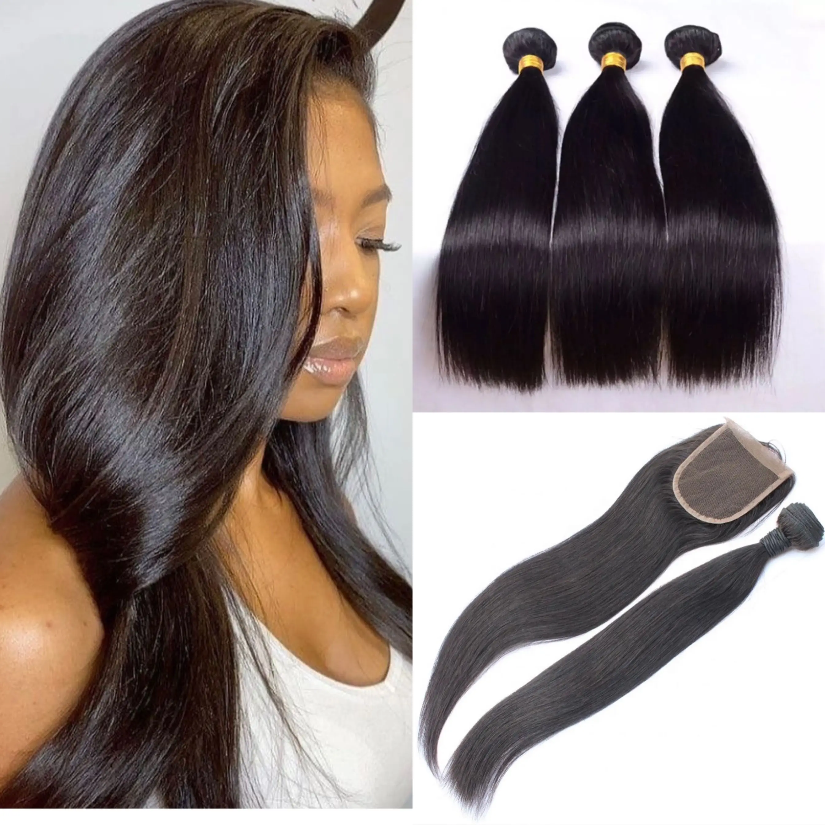 Прямые пучки с застежкой № 1B из натуральных бразильских человеческих волос