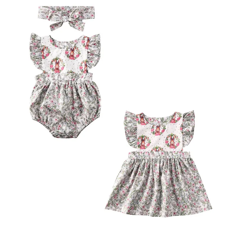 Easter Sunday 2020 Toddelr Baby Girl Sister Matching Floral Rabbit Jumpsuit Bodysuit Or Dress Outfit | Мать и ребенок