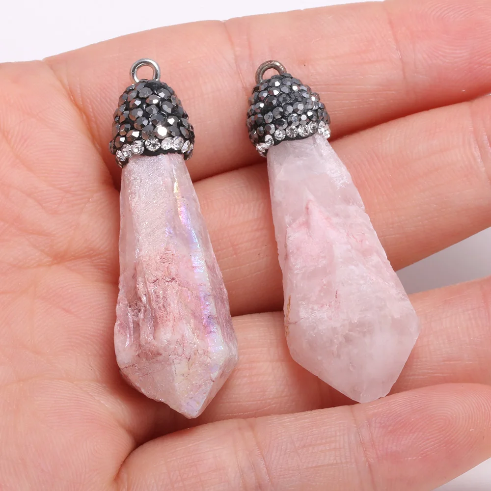 

1PC Natural Stone Quartz Crystal Pendants Charms Pink for Jewelry Making Necklace Bracelet Earring Handmade Women