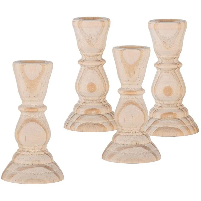 

Classic Wooden Candlesticks 4 Inches Set Of 4 Unfinished Small Wooden Candle Holders To Craft, Paint Or Decorate