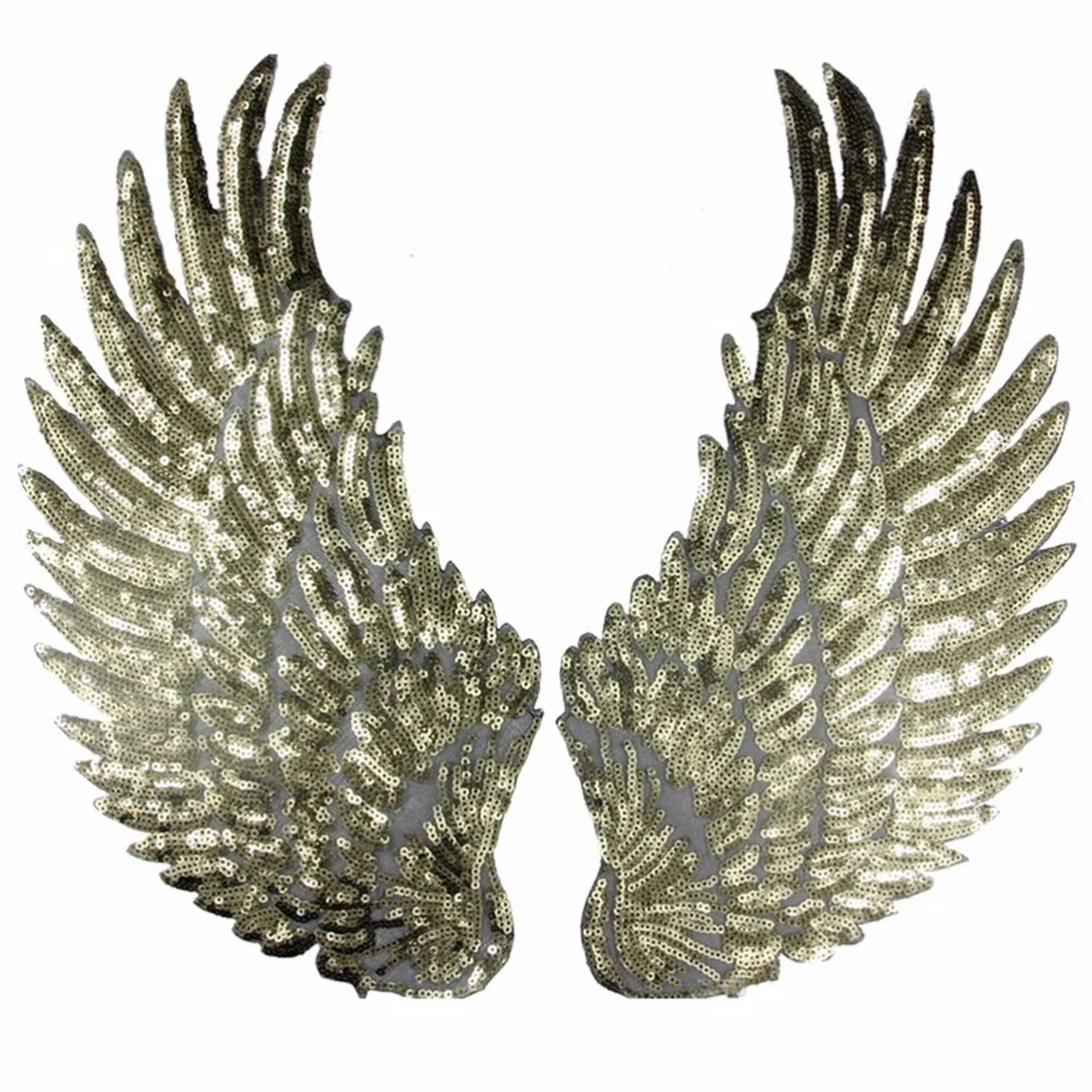 

Sequins Patch DIY Angel Wings Patches For Kids Clothes Sew-on Embroidered Patch Motif Applique 1Pair Gold Silver Colors