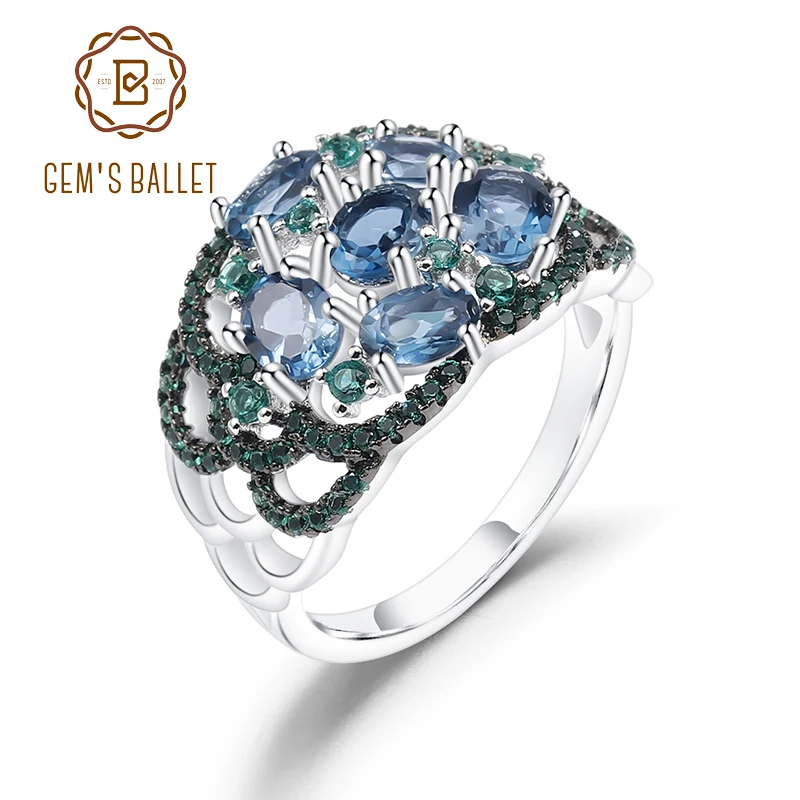 Женское кольцо с драгоценным камнем серебряное натуральным лондонским голубым