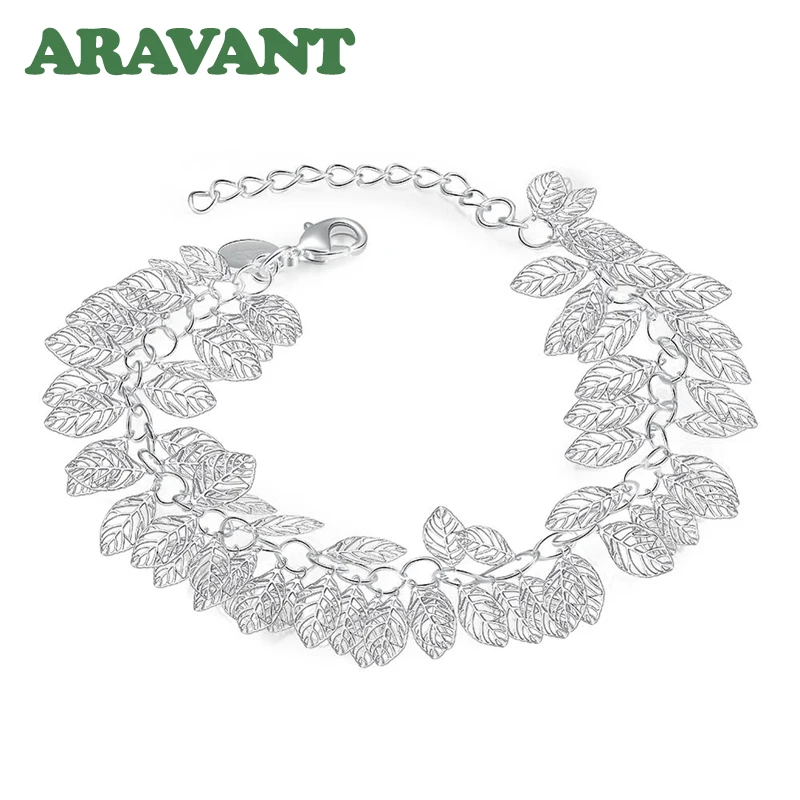 925 серебро мульти Листья Браслет цепочка для женщин модные ювелирные изделия