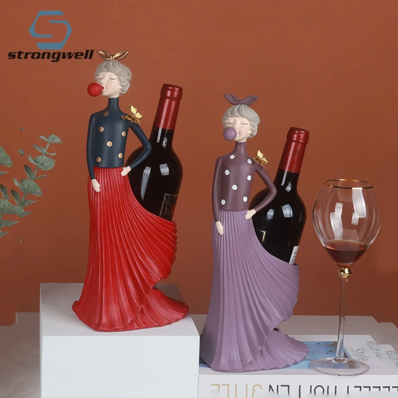 

Strongwell Nordic Bubble Girl Wine Rack Home Decoration Furnishings Beauty Skirt Wine Holder Bookcase Display Ornament Gifts