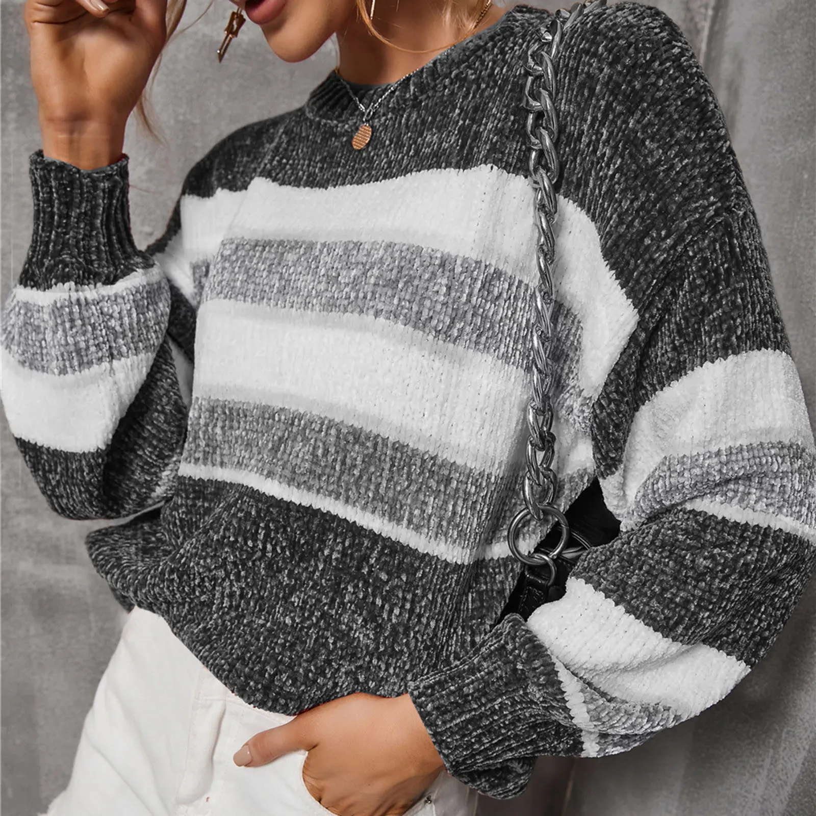 

Пуловер женский кашемировый в полоску, с высоким воротником и длинным рукавом