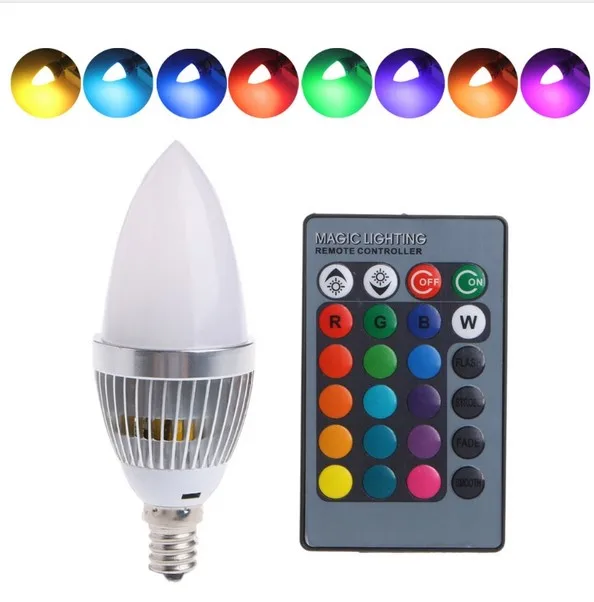 E12/E14E27 3W RGB светодиодный лампы 15 цветов меняющая цвет Свеча светильник лампа с