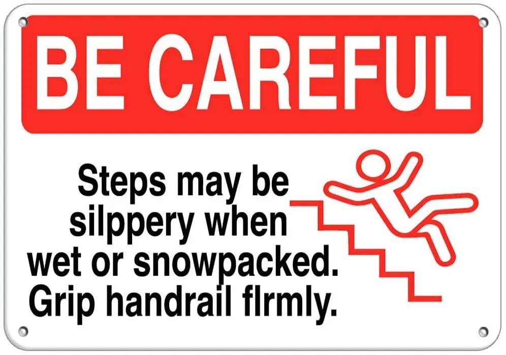 

Be Careful Slippery Floor Grip Handrail Firmly Poster Funny Art Decor Vintage Aluminum Retro Metal Tin Sign 20x30cm