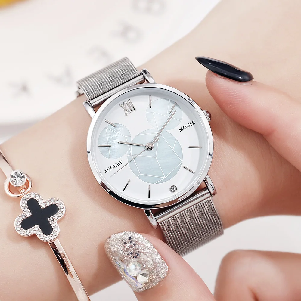 Часы женские водонепроницаемые из нержавеющей стали с изображением Микки Мауса |
