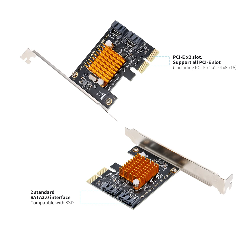 PCI E X2 до 2 портов SATA3 6 Гбит/с Карта Экспресс карточка SSD контроллер адаптер с
