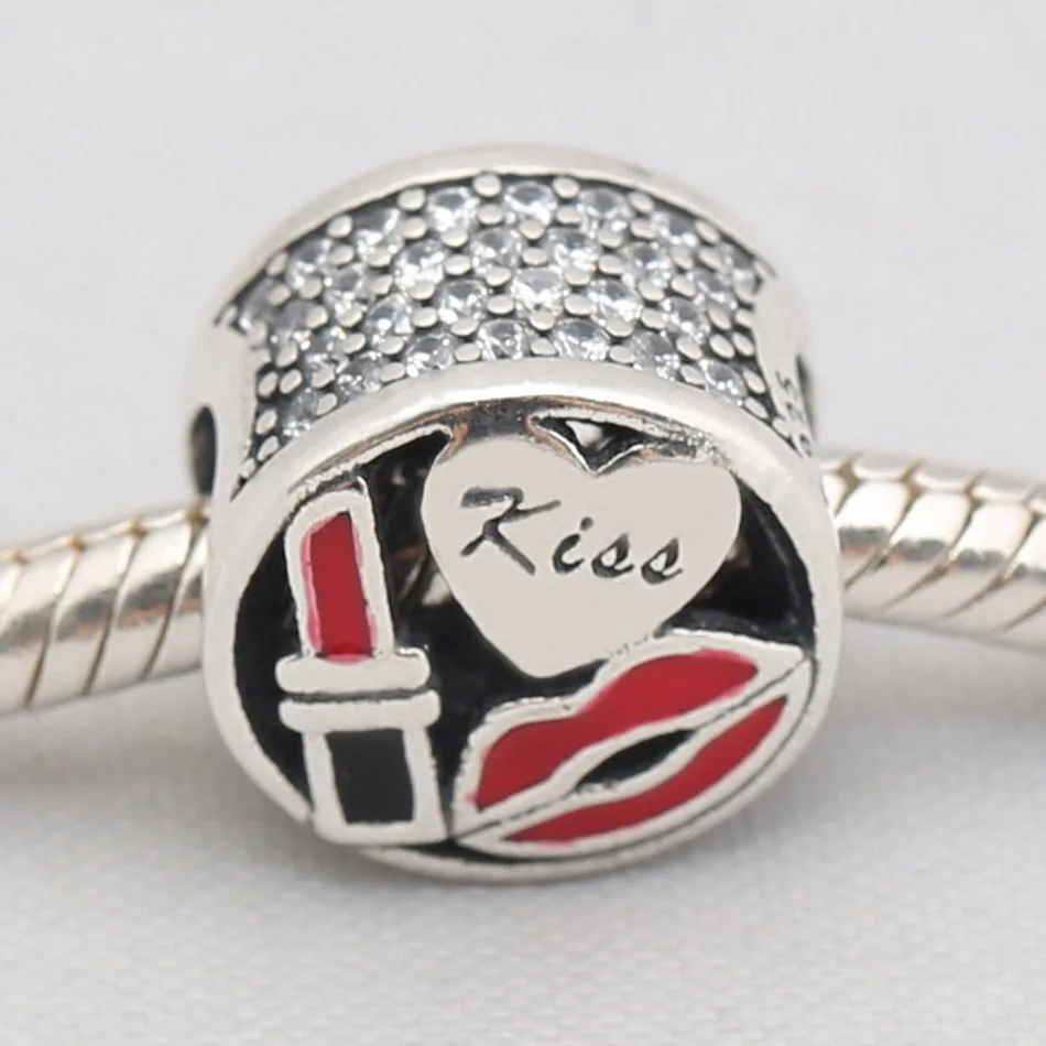 

Authentic S925 Silver Bead DIY Jewelry Glamour Kiss Charms fit Lady Bracelet Bangle Mixed Enamel & Clear CZ