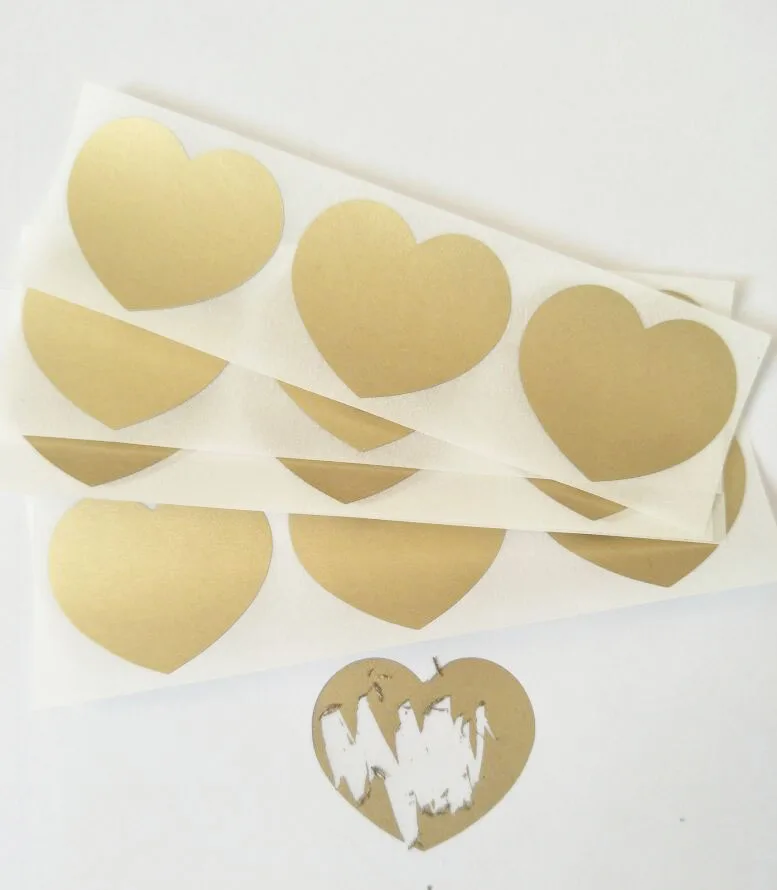 

150Pcs Scratch Off Sticker 30x35mm Small Heart Shape Gold Color Blank For Secret Code Covering Home Game Wedding Reward Card