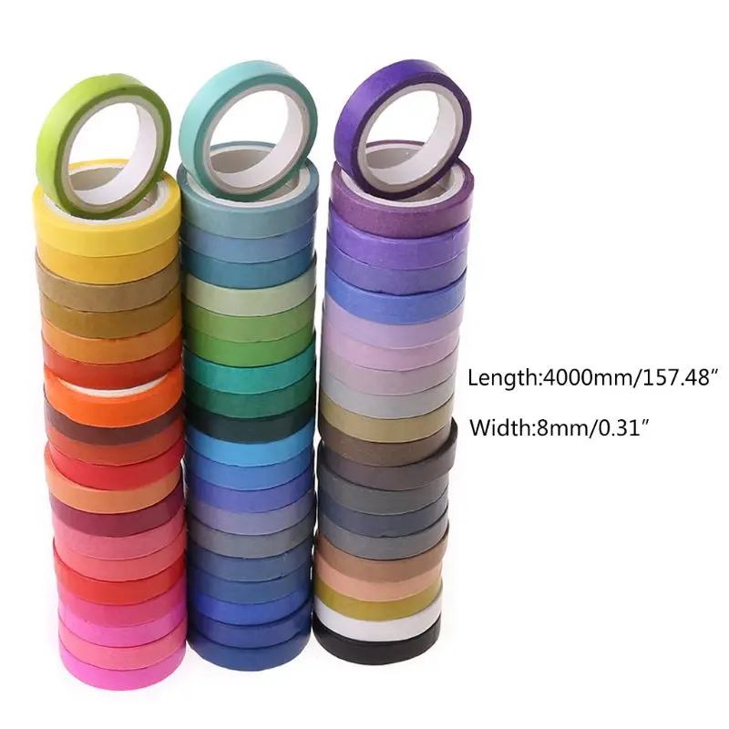 

2021 New 60 Rolls Washi Masking Tapes | 8mm Wide Colorful Decorative Masking DIY Tapes for Crafts Scrapbook Gifts Warpping
