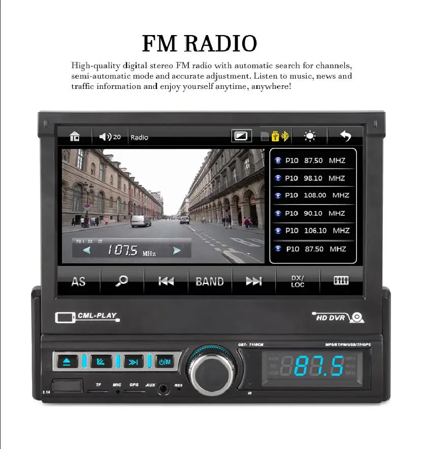 Автомагнитола 1 DIN 7 дюймов с GPS навигацией Bluetooth mirrorlink для Android 9 магнитола MP5 MP4