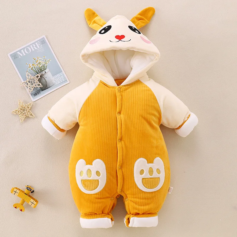 

Cotton-Padded Baby Clothes Hooded 2021 New Autumn Winter Girls Cartoon Adorable Kids Rompers Thick Warm Unisex Jumpsuits