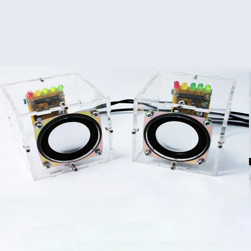 Прозрачный стерео динамик коробка DIY Kit усилитель звука с светодиодный спектром