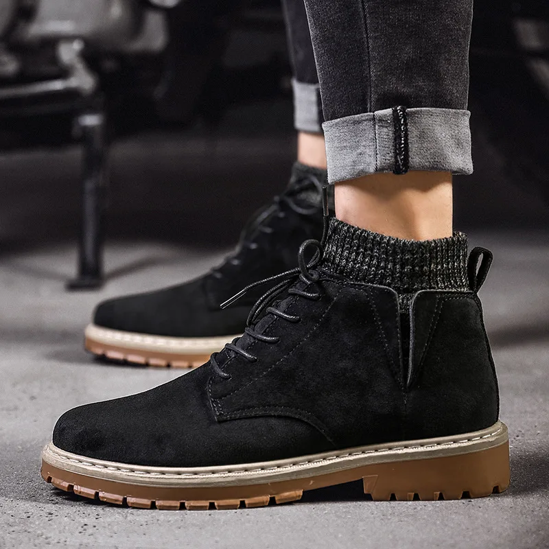 Осенние высокие мужские ботинки в английском стиле однотонные армейские зимние