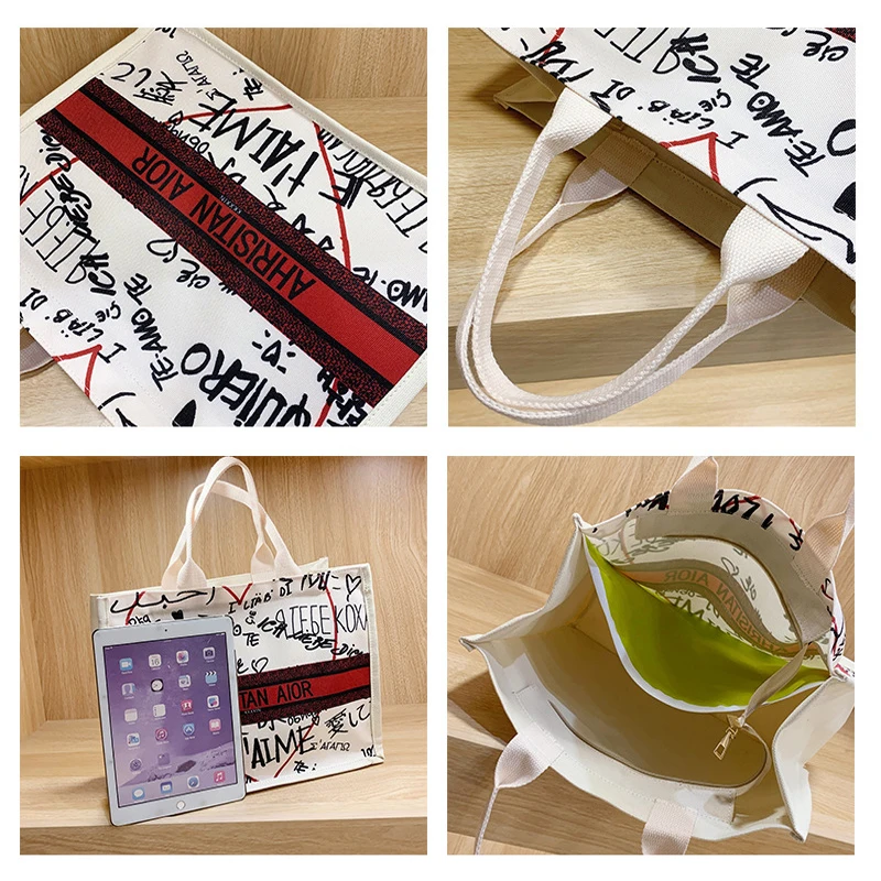 

Luxury Brand 2021 New Handbag Large Capacity Canvas Bag Fashion Graffiti Printed Tote Bag Women's Shoulder Bags Shopping Bags