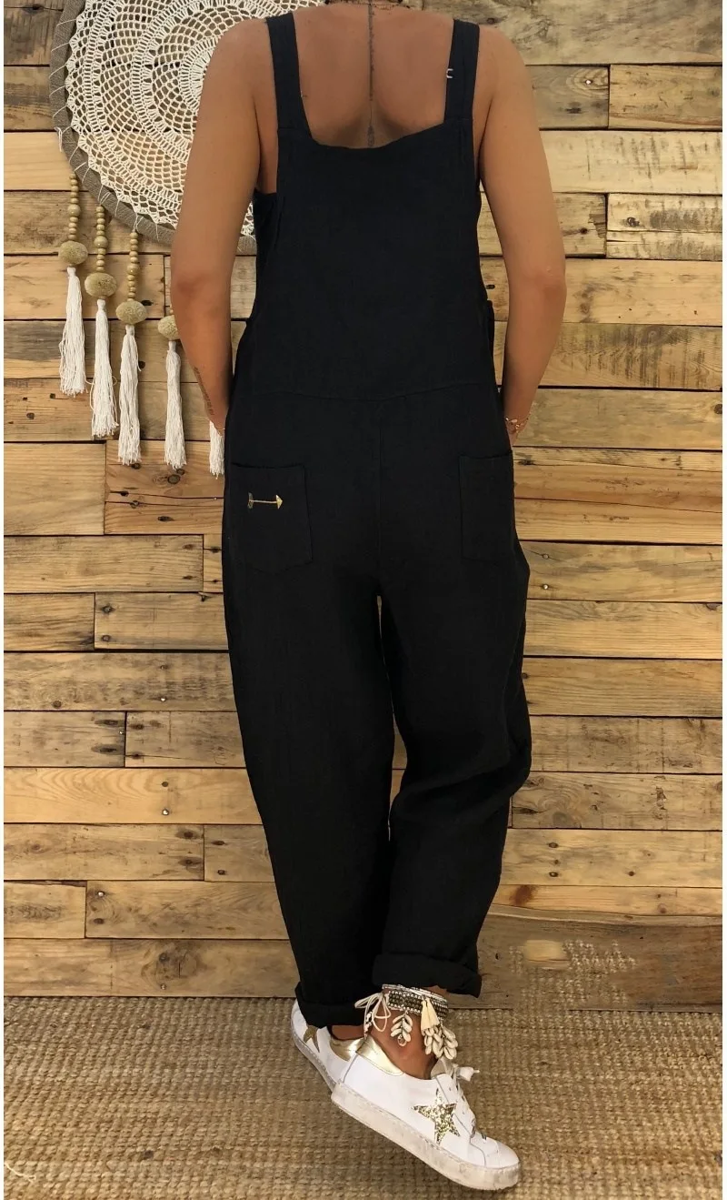 

Lugentolo Women Jumpsuit Plus Size Autumn and Winter New Solid Color Cotton and Linen Loose Casual 3 Color