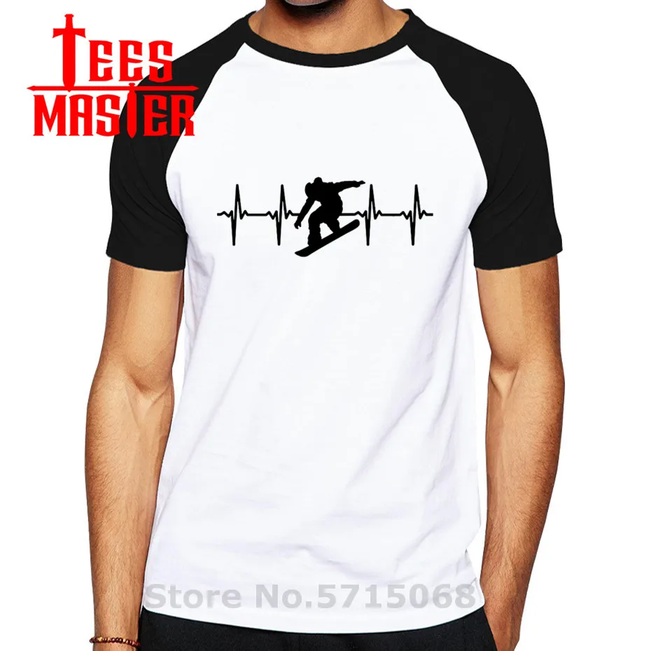 Зимняя мужская забавная футболка с изображением сердца и сноубордиста