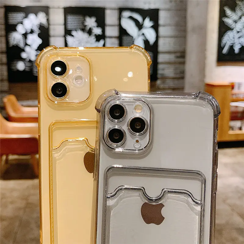 

Новый простой прозрачный силиконовый чехол-бумажник для iPhone 12 11 Pro XS Max SE X XR 6 6s 7 8 Plus, Противоударная защита объектива, карта