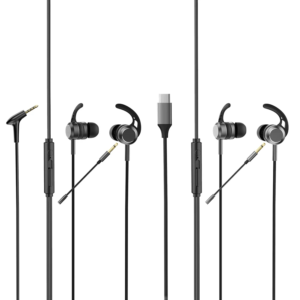 

In-Ear Gamer Headphones AK-P10 3.5mm Type-C Dual Microphone Bass Metal Wired Gaming Earphones with Microphone