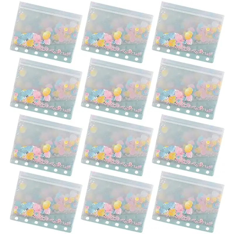 

12pcs Cute Binder Pouch Kawaii School Student Girls Decoration Sequins 6 Holes Inner Pocket for Binder Planner Diary Notebook A6