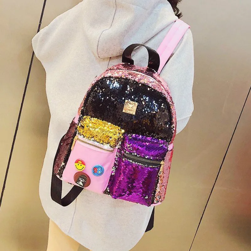 Рюкзак для девочек тренд сумка на плечо большая вместительность цветные пайетки