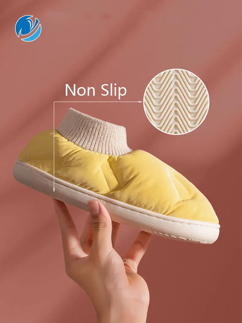 

Mo Dou 2021 New Autumn Winter Warm Cotton Shoes Waterproof Down Cloth Plush Soft TPR Non-Slip Sole Women Men Couple Solid-Color