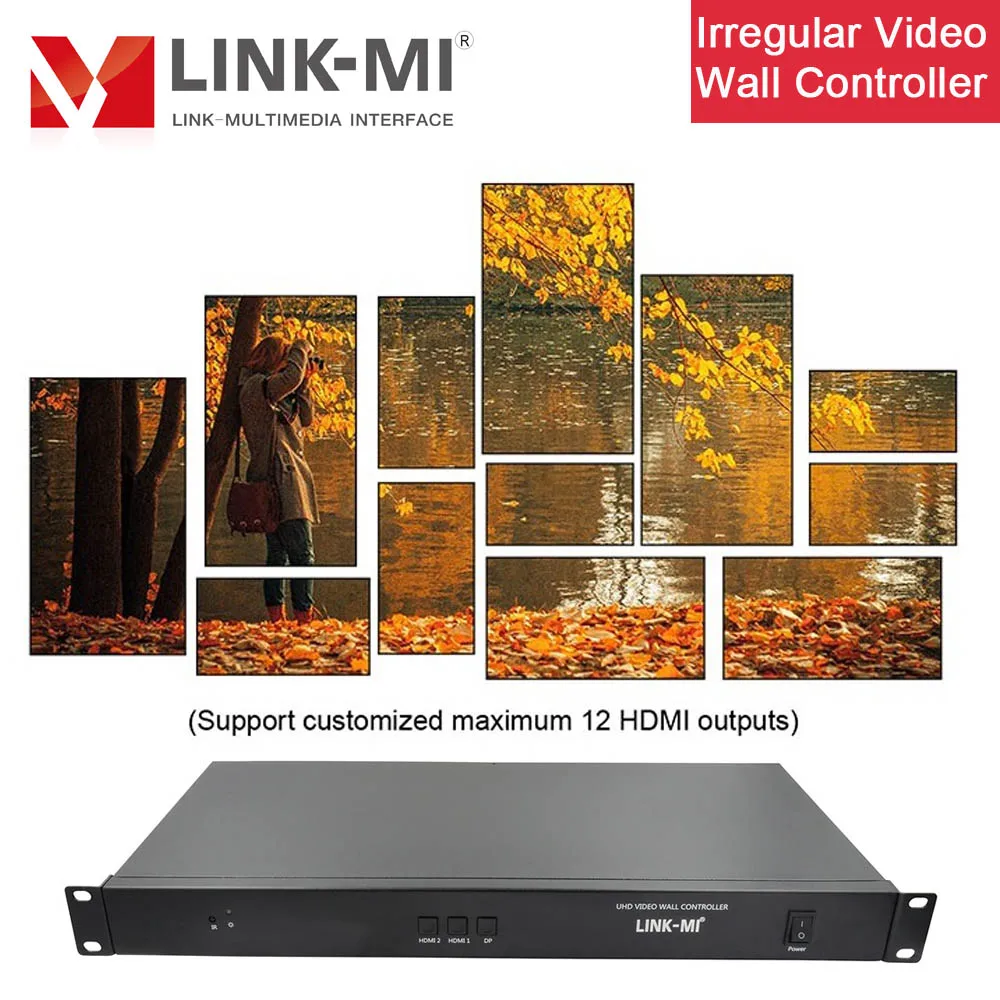 Настенный видеоконтроллер LINK-MI 4K для 4 дисплеев с входом HDMI + DP 2X2 1X4 4X1