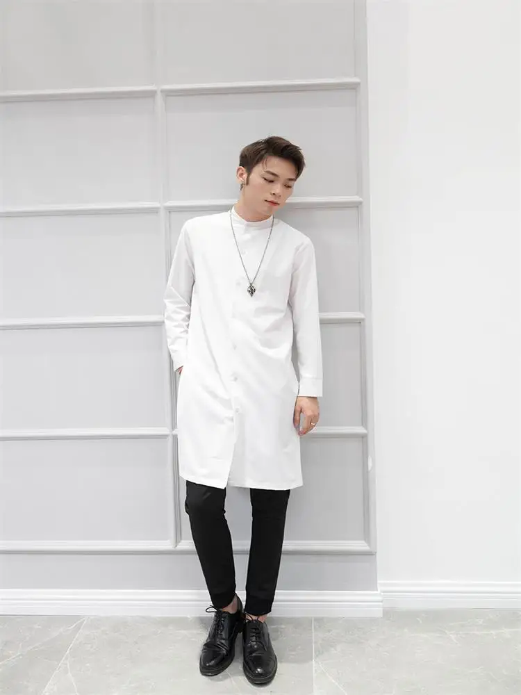 Men's Long-Sleeve Shirt Spring And Autumn New Standing Collar Slender Long Korean Fashion Casual Large Size Shirt