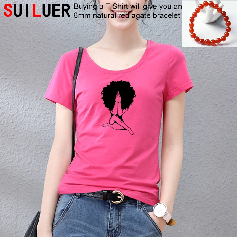 

Afro woman Praying Print Women tshirt Cotton Casual Funny Slim Fit t shirt For Lady Girl Top Tee 5 Colors Drop Ship SL-459