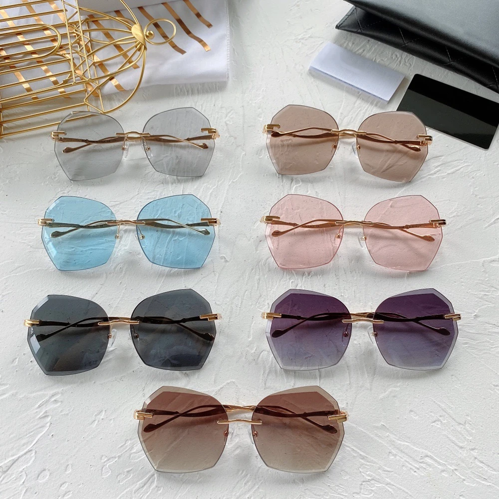 Брендовые дизайнерские женские солнцезащитные очки новые модные без оправы с