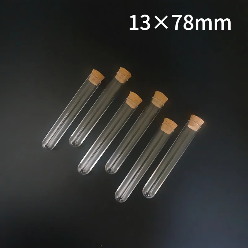 

200pcs/Pack 13x78mm Round Bottom Plastic Test Tube with Cork Hard Transparent Packing Vial lab School Wedding Favours