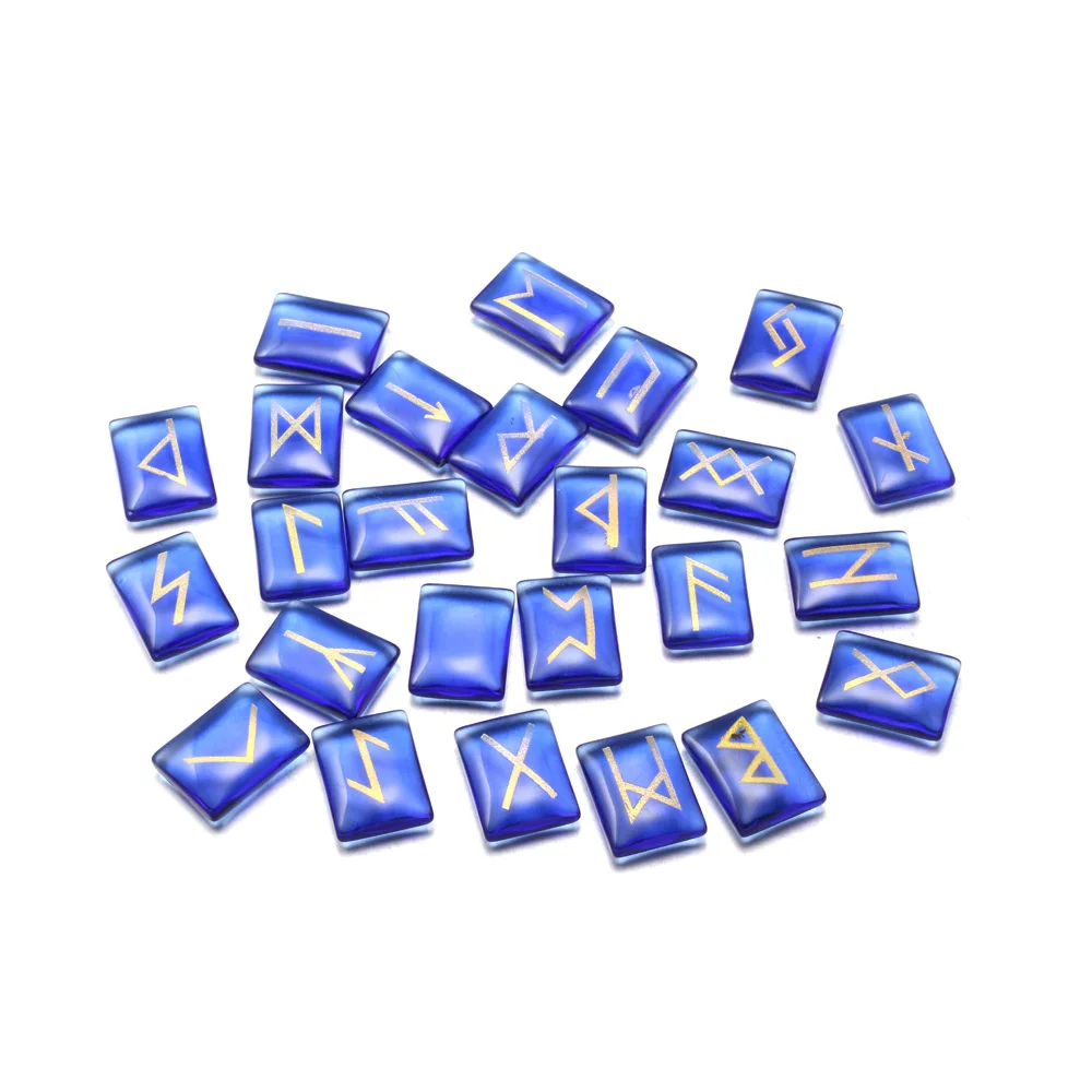 

Wholesale 25pcs/lot Crystal Viking Runes Amulet Set Reiki Healing Crystals Divination Tumbled rectangle Stones