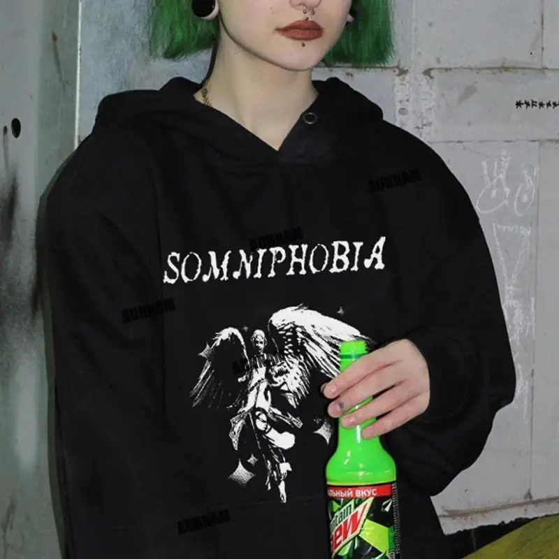 

Goth Hoodies harajuku Letter Print O-neck Pullover autumn winter punk long sleeve oversized tops y2k grunge Sweatshirt clothes