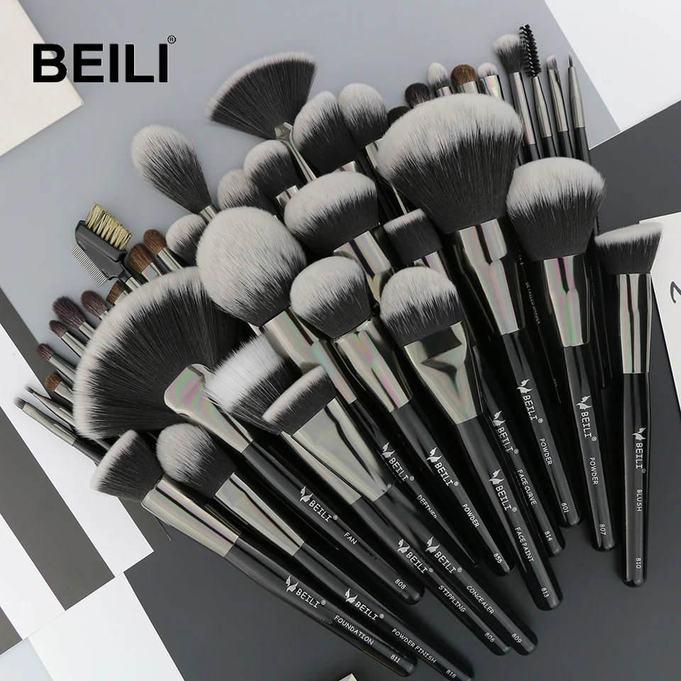 Набор Натуральных черных кистей для макияжа BEILI 40 шт. основы пудры консилера