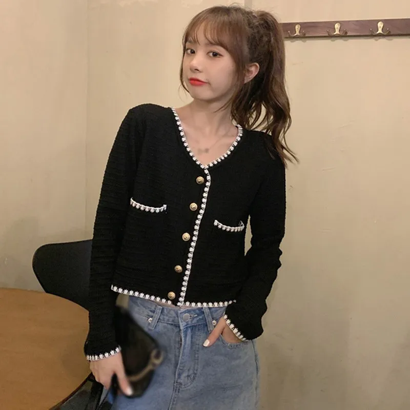 

Autumn Cardigan Women Clothes 2020 Female Long Sleeve V Neck Single-breasted Temperament Jacket with Pockets/