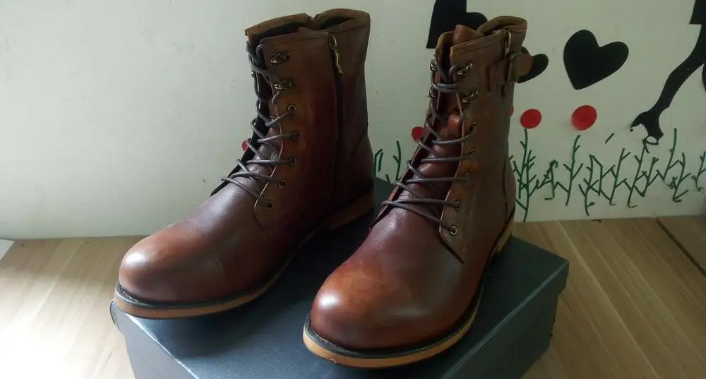 Ботинки martin Мужские Винтажные коровья кожа круглый носок на шнуровке молния