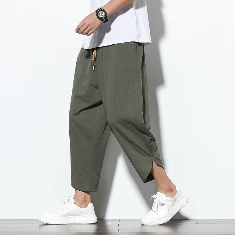 

Men 2021 Autumn Ankle-length Pants Solid Harem Pants Mens Casual Hip Hop Korean Style Joggers Male High Street Clothes Trousers