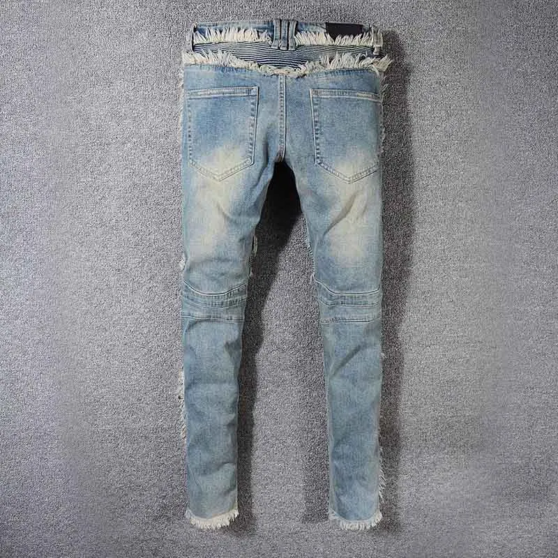 

KIOVNO Vintage Men Slim Biker Jeans Pants Washed Motorcycle Denim Trousers For Male Patchwork Size 28-40