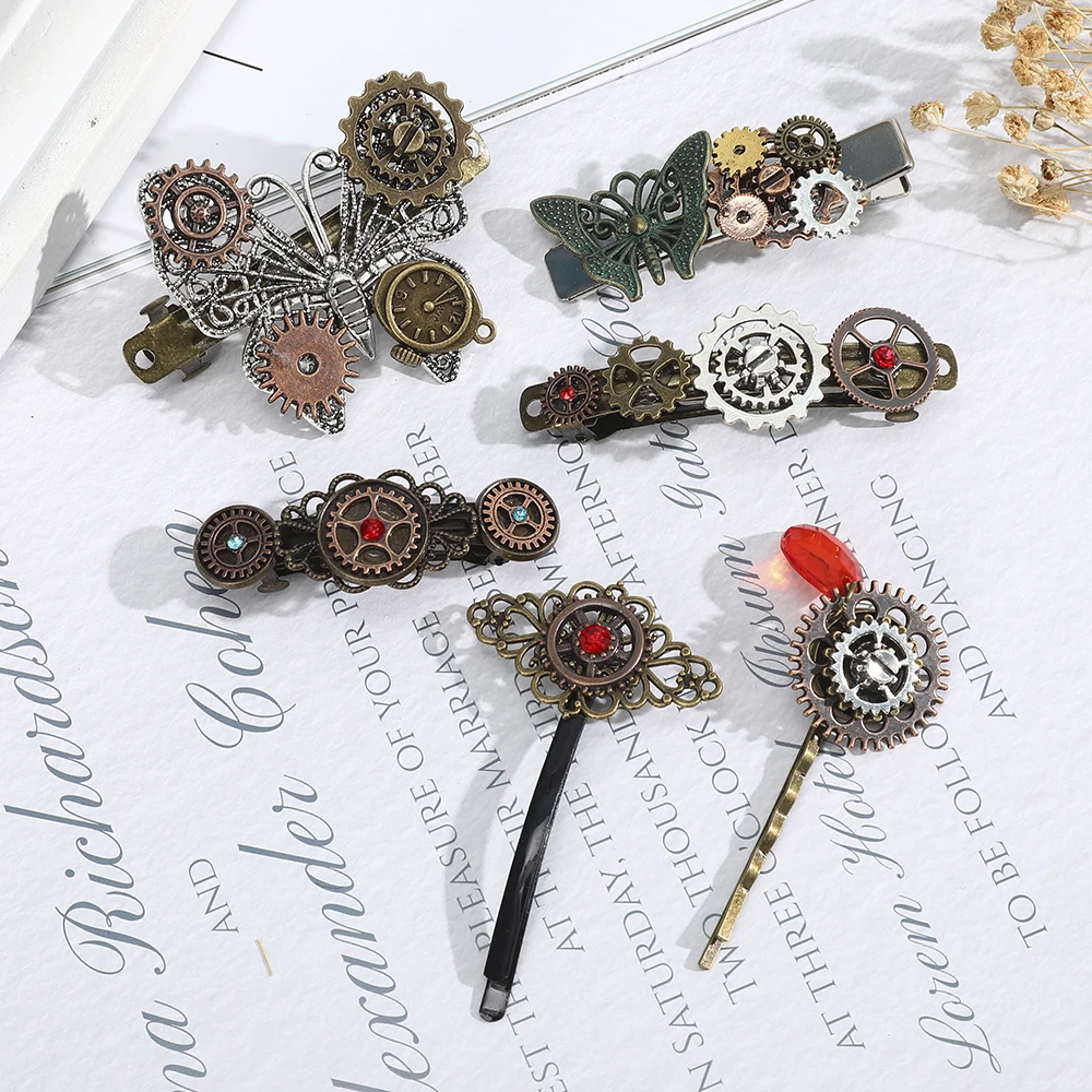 

Girls Retro Gear Hair Clip Gothic Punk Vintage Barrette Lolita Lady Headdress Hairpin Watch Cogs Ponytail Clips Hair Accessories