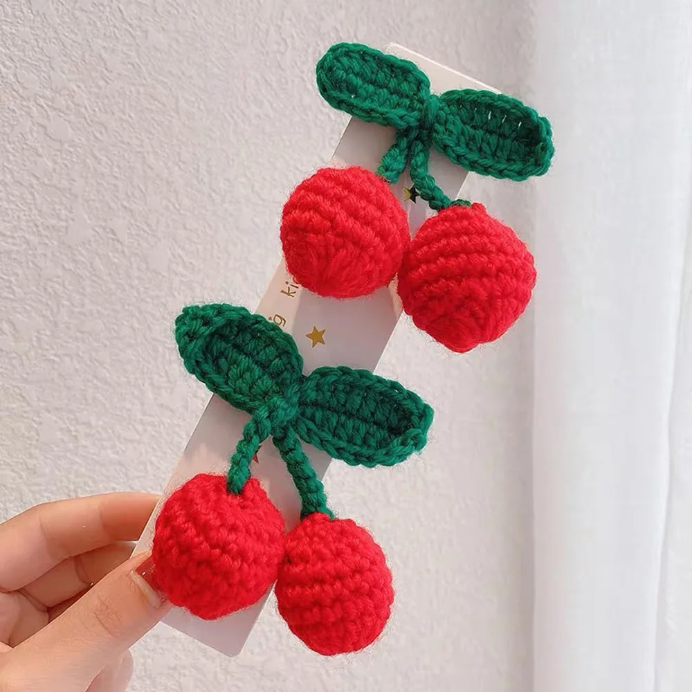 Horquillas de adorno de felpa para ni&ntilde;a, horquillas de punto de cereza, pinzas para el pelo de colores para fiesta, pasadores adorables, accesorios para el cabello para ni&ntilde;a, 1 ud.-1